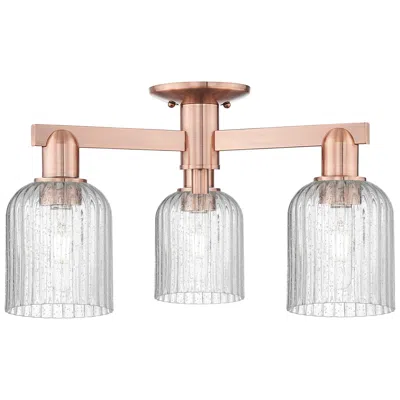 Innovations Lighting Bridal Veil 23"w 3 Light Antique Copper Semi-flush With Seedy Shade