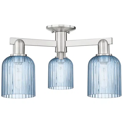 Innovations Lighting Bridal Veil 23"w 3 Light Satin Nickel Semi-flush W/ Blue Shade