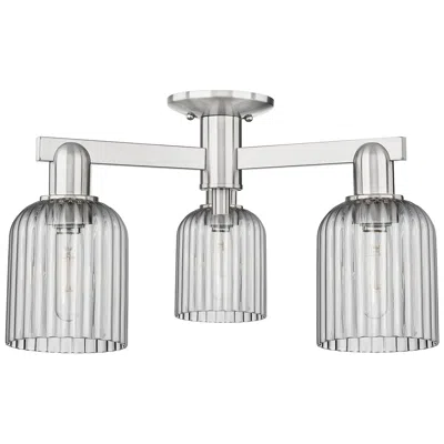 Innovations Lighting Bridal Veil 23"w 3 Light Satin Nickel Semi-flush W/ Light Smoke Shade