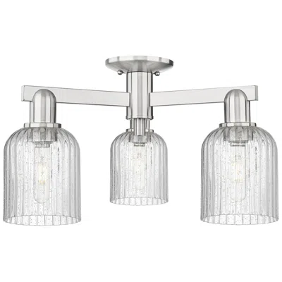 Innovations Lighting Bridal Veil 23"w 3 Light Satin Nickel Semi-flush W/ Seedy Shade