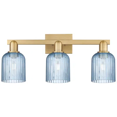Innovations Lighting Bridal Veil 24" Wide Brass 3-light Bath Light W/ Blue Glass