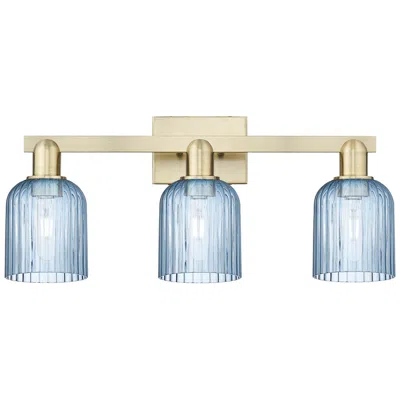 Innovations Lighting Bridal Veil 24"w 3 Light Antique Brass Bath Light With Blue Shade