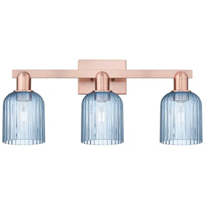 Innovations Lighting Bridal Veil 24"w 3 Light Antique Copper Bath Light With Blue Shade