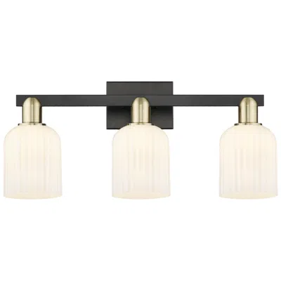 Innovations Lighting Bridal Veil 24"w 3 Light Black Brass Bath Light With Gloss White Shade
