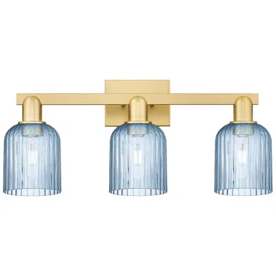 Innovations Lighting Bridal Veil 24"w 3 Light Satin Gold Bath Vanity Light With Blue Shade