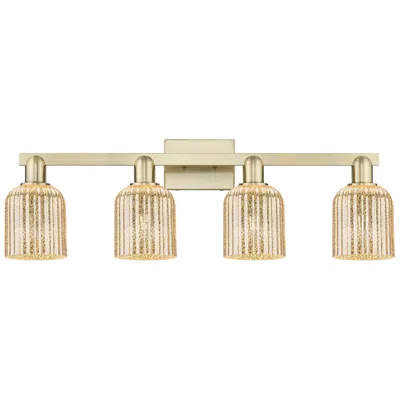 Innovations Lighting Bridal Veil 32"w 4 Light Antique Brass Bath Light With Mercury Shade