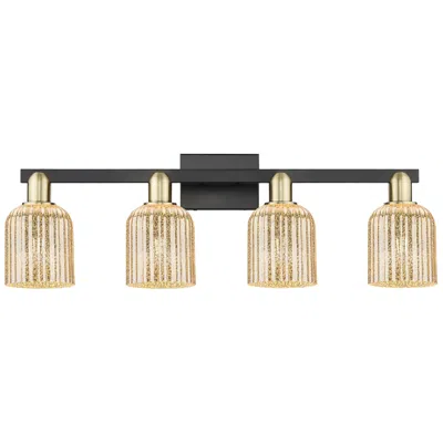 Innovations Lighting Bridal Veil 32"w 4 Light Black Brass Bath Light With Mercury Shade