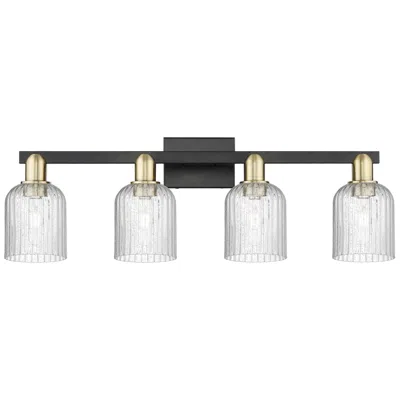 Innovations Lighting Bridal Veil 32"w 4 Light Black Brass Bath Vanity Light W/ Seedy Shade