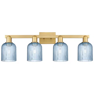 Innovations Lighting Bridal Veil 32"w 4 Light Brushed Brass Bath Light With Blue Shade