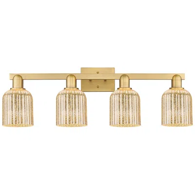Innovations Lighting Bridal Veil 32"w 4 Light Brushed Brass Bath Light With Mercury Shade