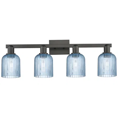 Innovations Lighting Bridal Veil 32"w 4 Light Matte Black Bath Vanity Light With Blue Shade