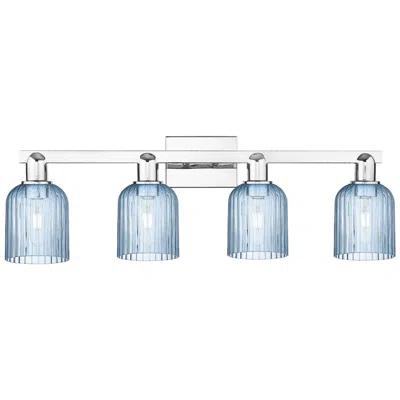 Innovations Lighting Bridal Veil 32"w 4 Light Polished Chrome Bath Light With Blue Shade