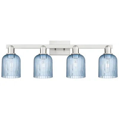 Innovations Lighting Bridal Veil 32"w 4 Light Satin Nickel Bath Light W/ Blue Shade