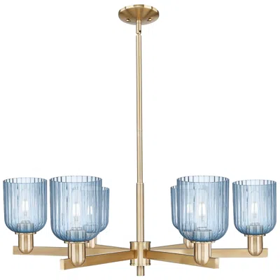 Innovations Lighting Bridal Veil 35"w 6 Light Champagne Stem Chandelier With Blue Shade