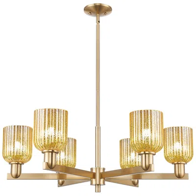 Innovations Lighting Bridal Veil 35"w 6 Light Champagne Stem Chandelier With Mercury Shade