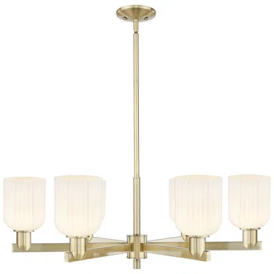 Innovations Lighting Bridal Veil 35"w 6-lt Antique Brass Stem Chandelier W/ Gloss White Shade In Gold