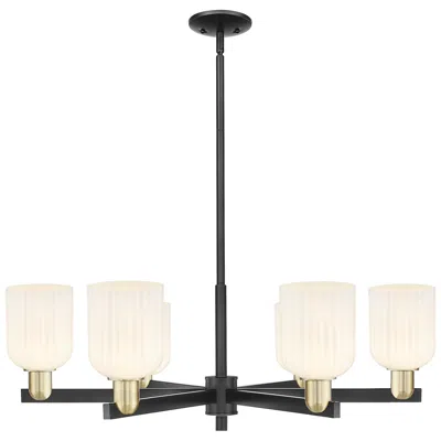 Innovations Lighting Bridal Veil 35"w 6-lt Black Brass Stem Chandelier W/ Gloss White Shade
