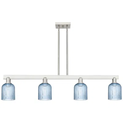 Innovations Lighting Bridal Veil 48"w 4 Light Satin Nickel Stem Island Light W/ Blue Shade