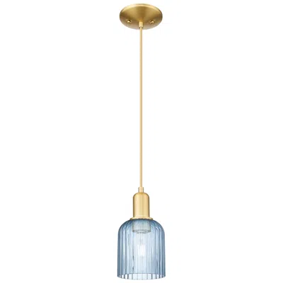 Innovations Lighting Bridal Veil 5" Wide Satin Gold Cord Hung Mini Pendant With Blue Shade