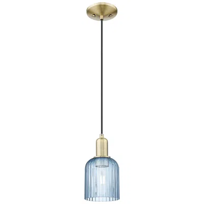 Innovations Lighting Bridal Veil 5"w Antique Brass Cord Hung Mini Pendant With Blue Shade