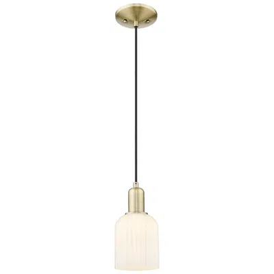 Innovations Lighting Bridal Veil 5"w Antique Brass Cord Mini Pendant With Gloss White Shade