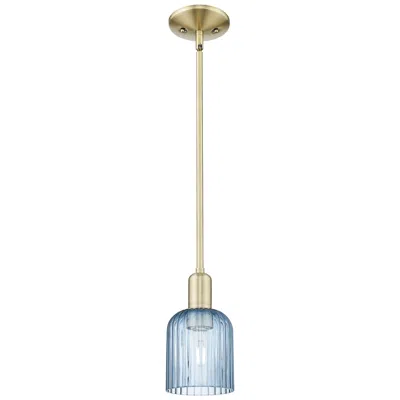 Innovations Lighting Bridal Veil 5"w Antique Brass Stem Hung Mini Pendant With Blue Shade
