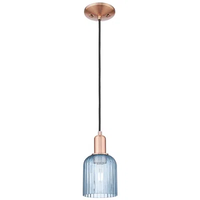 Innovations Lighting Bridal Veil 5"w Antique Copper Cord Hung Mini Pendant With Blue Shade