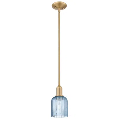 Innovations Lighting Bridal Veil 5"w Brushed Brass Stem Hung Mini Pendant With Blue Shade