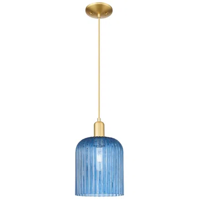 Innovations Lighting Bridal Veil 8" Wide Satin Gold Cord Hung Mini Pendant With Blue Shade