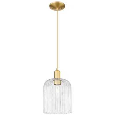 Innovations Lighting Bridal Veil 8" Wide Satin Gold Cord Hung Mini Pendant With Clear Shade
