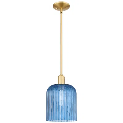 Innovations Lighting Bridal Veil 8" Wide Satin Gold Stem Hung Mini Pendant With Blue Shade