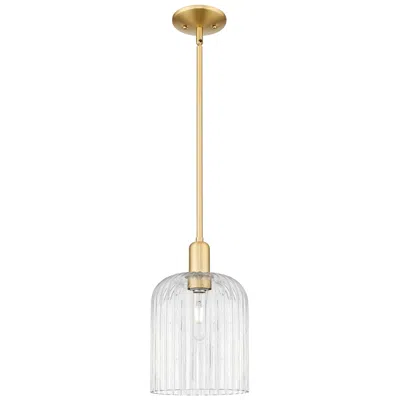 Innovations Lighting Bridal Veil 8" Wide Satin Gold Stem Hung Mini Pendant With Clear Shade