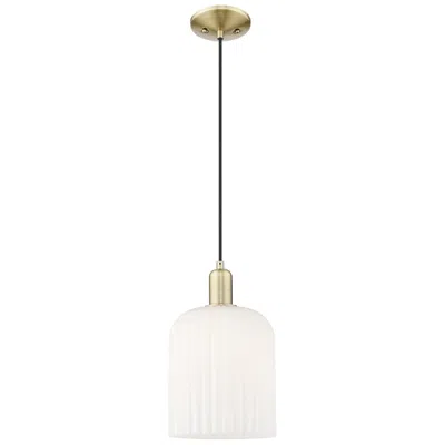 Innovations Lighting Bridal Veil 8"w Antique Brass Cord Mini Pendant With Gloss White Shade