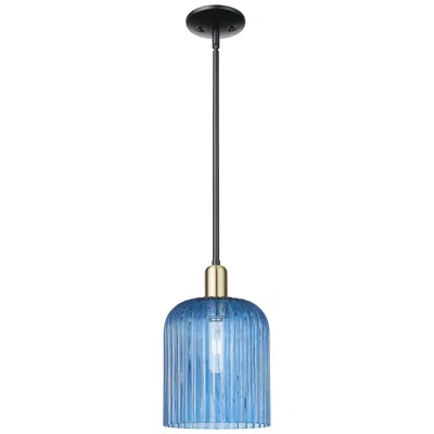 Innovations Lighting Bridal Veil 8"w Black Antique Brass Stem Mini Pendant With Blue Shade