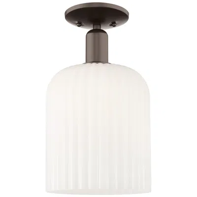 Innovations Lighting Bridal Veil 8"w Oil Rubbed Bronze Semi-flush With Gloss White Shade