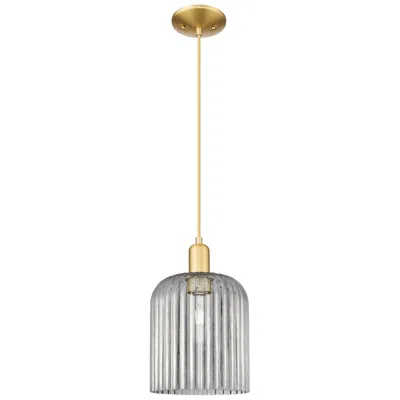 Innovations Lighting Bridal Veil 8"w Satin Gold Cord Mini Pendant With Light Smoke Shade