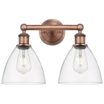 Innovations Lighting Bristol Glass 16.5"w 2 Light Antique Copper Bath Light With Clear Shad In Brown