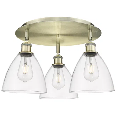 Innovations Lighting Bristol Glass 19.25"w 3 Light Antique Brass Flush Mount W/ Clear Shade