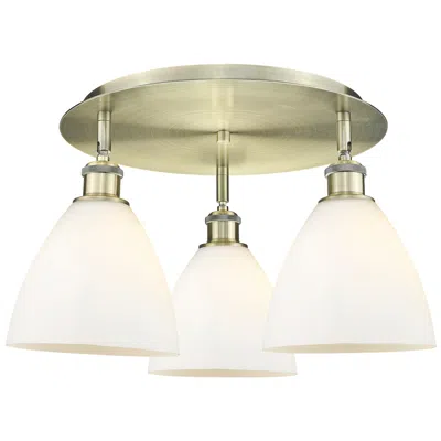 Innovations Lighting Bristol Glass 19.25"w 3 Light Antique Brass Flush Mount W/ White Shade