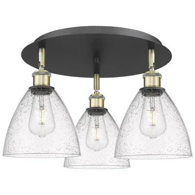 Innovations Lighting Bristol Glass 19.25"w 3 Light Black Brass Flush Mount W/ Seedy Shade