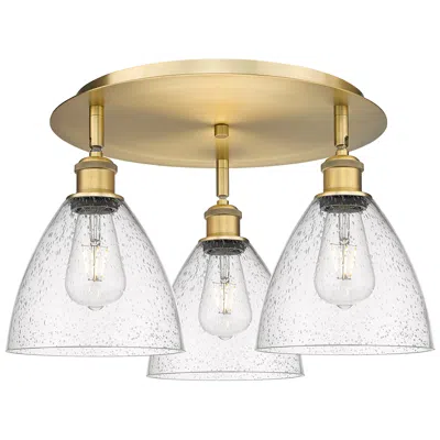 Innovations Lighting Bristol Glass 19.25"w 3 Light Brushed Brass Flush Mount W/ Seedy Shade