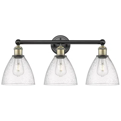 Innovations Lighting Bristol Glass 25.5"w 3 Light Black Brass Bath Light With Seedy Shade