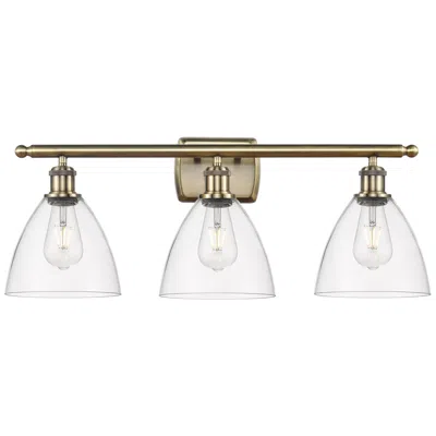 Innovations Lighting Bristol Glass 3 Light 28" Bath Light - Antique Brass - Clear Shade In White