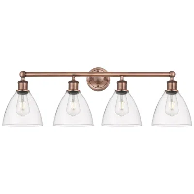 Innovations Lighting Bristol Glass 34.5"w 4 Light Antique Copper Bath Light With Clear Shad