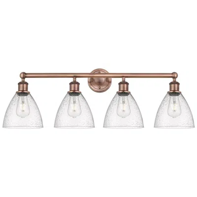 Innovations Lighting Bristol Glass 34.5"w 4 Light Antique Copper Bath Light With Seedy Shad