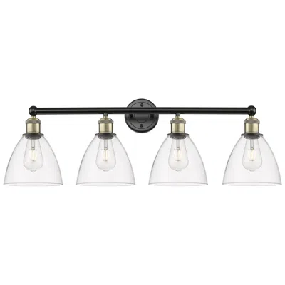 Innovations Lighting Bristol Glass 34.5"w 4 Light Black Brass Bath Light With Clear Shade