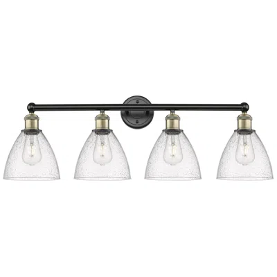 Innovations Lighting Bristol Glass 34.5"w 4 Light Black Brass Bath Light With Seedy Shade
