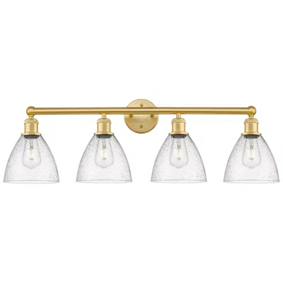 Innovations Lighting Bristol Glass 34.5"w 4 Light Satin Gold Bath Vanity Light With Seedy S