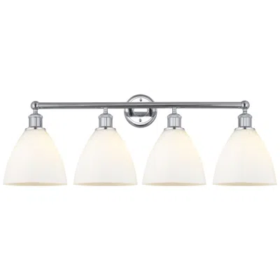 Innovations Lighting Bristol Glass 35" 4-light Polished Chrome Bath Light W/ Matte White Sh In Silver