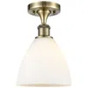 Innovations Lighting Bristol Glass  8" Led Semi-flush Mount - Antique Brass - Matte White S In Gold